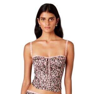 NIA CORSET PAULINE Floral Pink and Brown Corset Top Size S